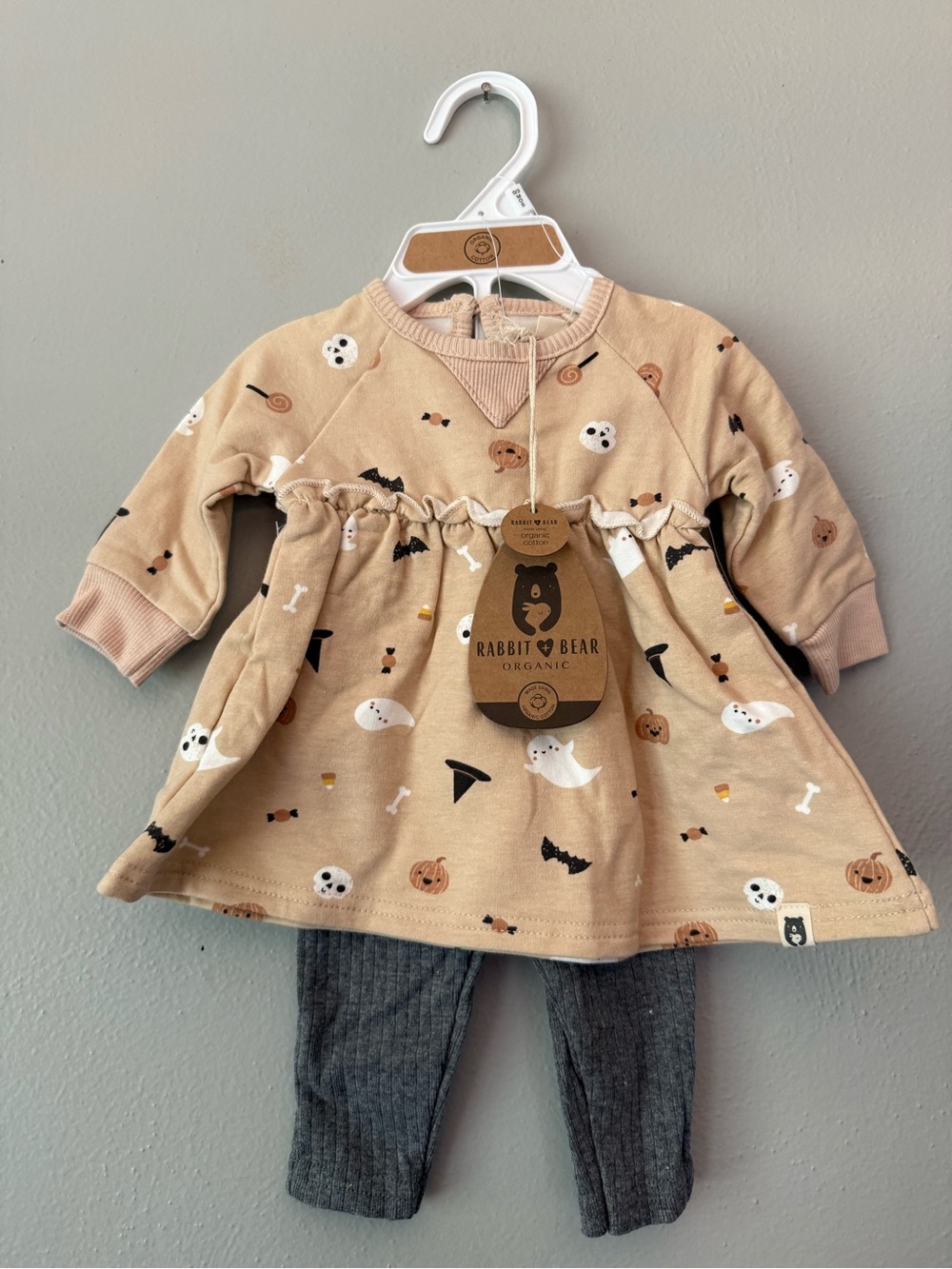 Rabbit & Bear Organic Beige Halloween Matching Set with Gray Leggings